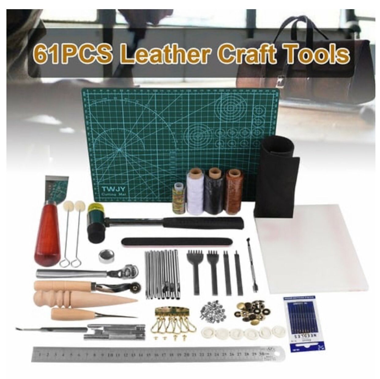 61 pcs Leather Craft Tools Punch Kit Stitching Working Stitching Groov –  telemartuae
